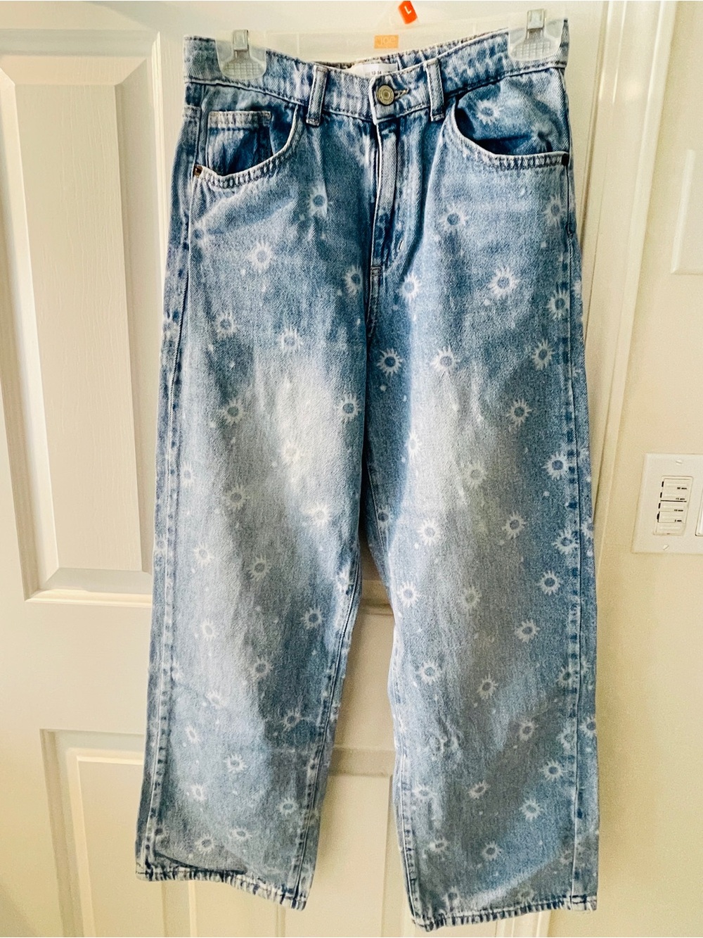 Zara kids Light Blue Relaxed Denim Jeans with Subtle Floral Print